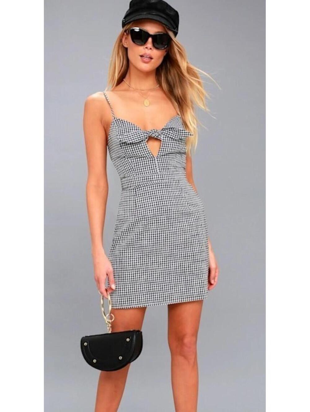 Lulus Music City Black and White Gingham Tie-Front Dress - Size XS